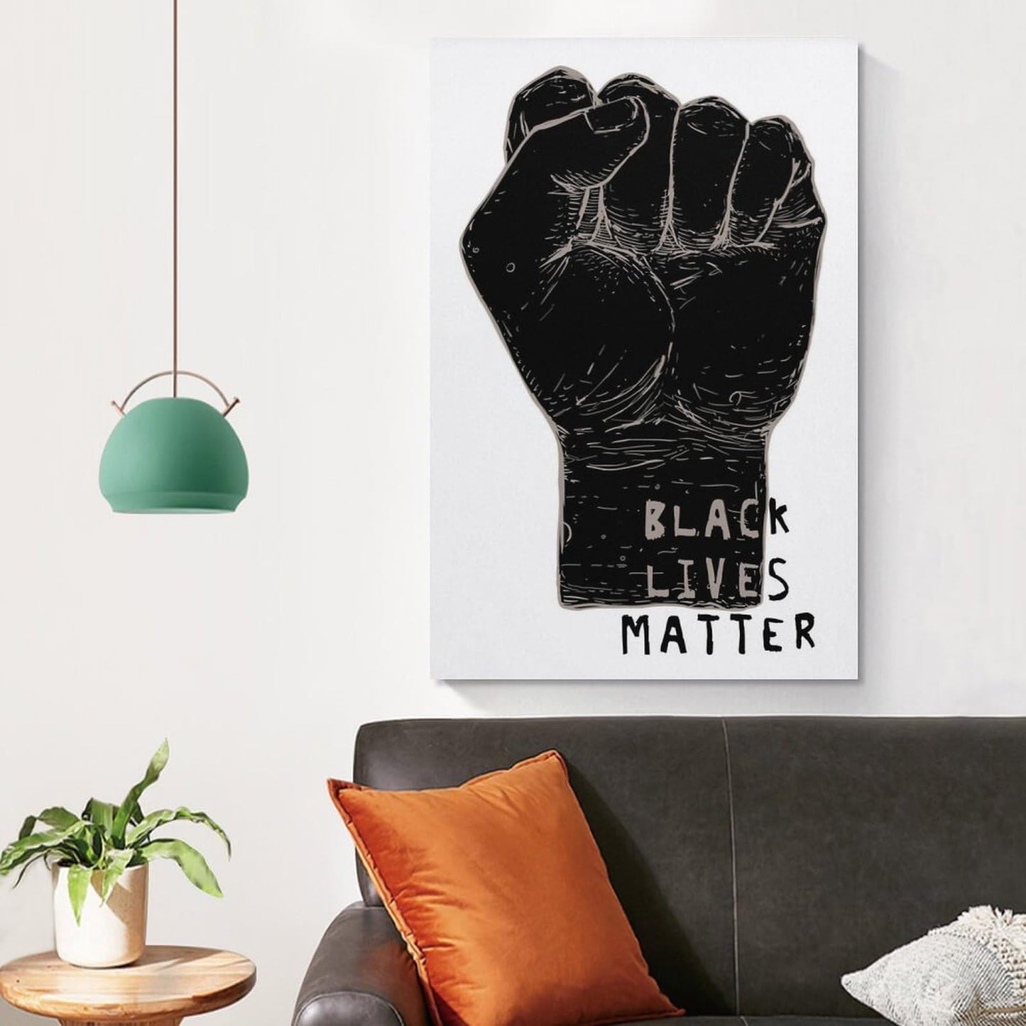 Black Lives Matter Raised Fist Canvas Printing Wall Art Prints Posters Inspirational Protest Minimalist Scandinavian Black And White Wall Decor for Living Room Bedroom Office Dorm 12x18inch(30x45cm)