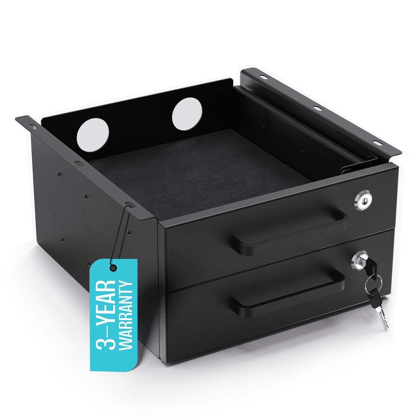 Under Desk Drawer Slide-Out – Lockable Metal Storage Drawers with Cable Management for Office & Home (Double, Non-Bracketed)