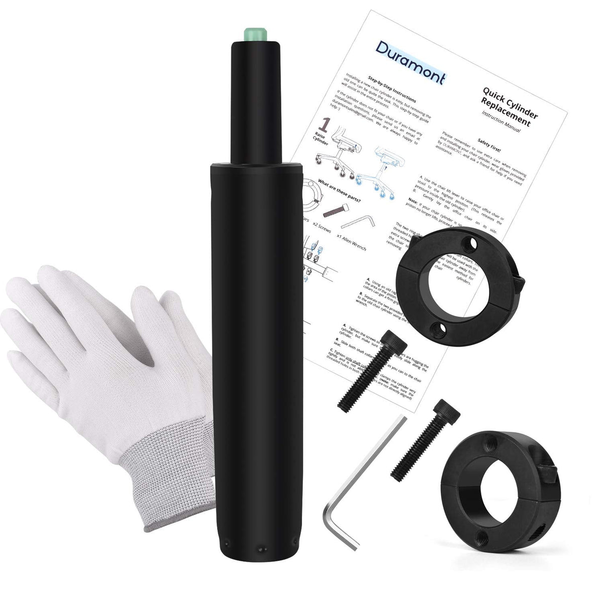 Duramont Office Chair Cylinder Replacement - Gas Lift, Hydraulic Piston - Universal Fit for All Chairs - Heavy Duty, Adjustable Height - Includes Easy Removal Tool, Installation Instructions & Gloves