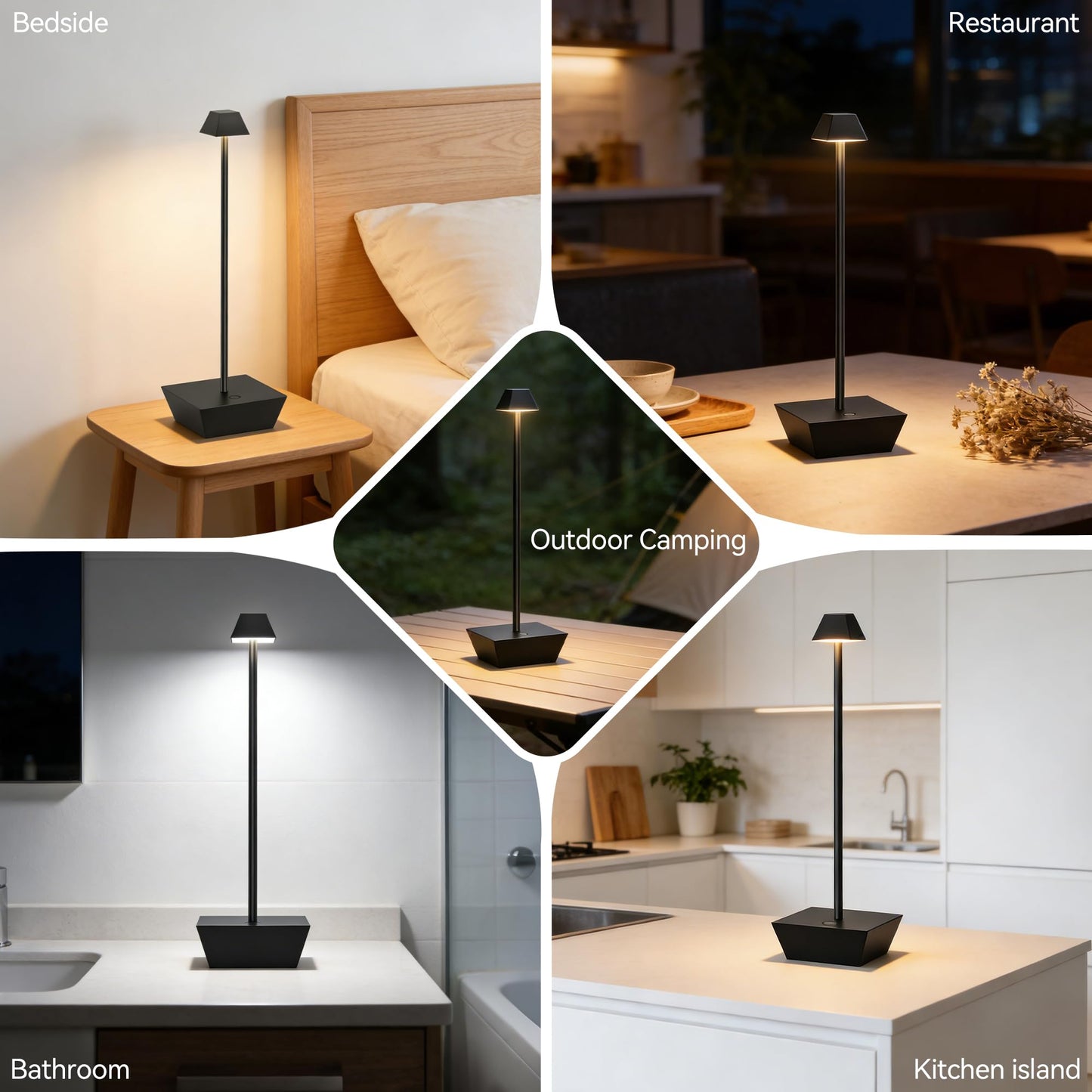Hebangya Modern Cordless Table Lamps Set of 2,Rechargeable Battery Operated Lamp for Bedroom,Restaurant,Dining Room,Restaurant,Outdoor,Camping,Coffee Shop,Night Light(Black)