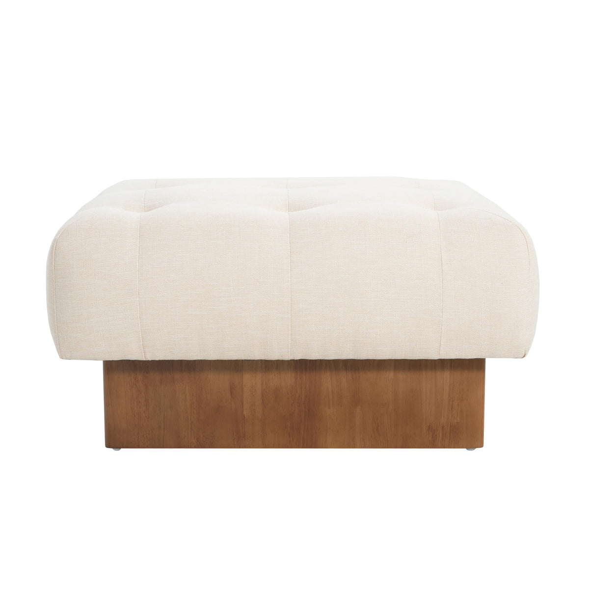 Christopher Knight Home Yvone Modern Upholstered Ottoman Coffee Table, Wooden Square Ottoman Foot Rest, Multipurpose Foot Stools Ottoman, Comfy Living Room Sofa Extra Seat, Beige+Brown