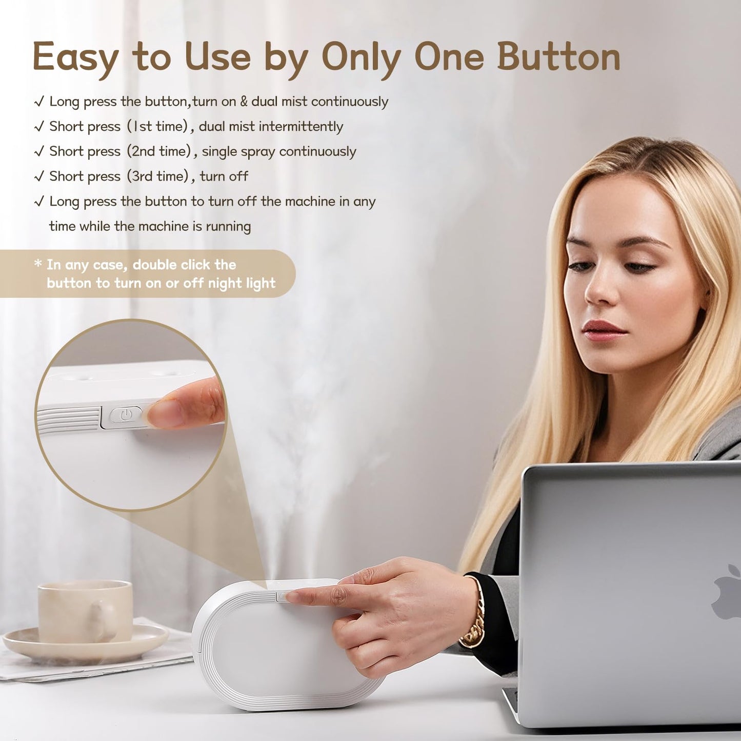Deevepanda Small Dual Cool Mist Humidifier for Bedroom, 500ml Mini Plant Humidifier Indoor, Rechargeable Battery Powered Portable Desk Baby Humidifier for Kids Room Home Baby Nursery, Office, White