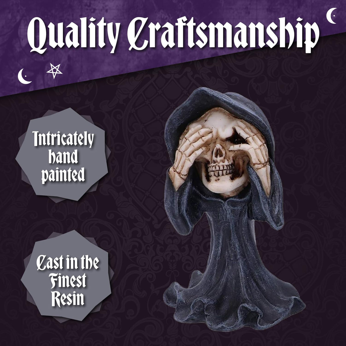 Nemesis Now See No Evil Hear No Evil Speak No Evil Figurines, Adorable Hand-Painted Resin Collectibles and Gift, 8cm - Grim Reapers