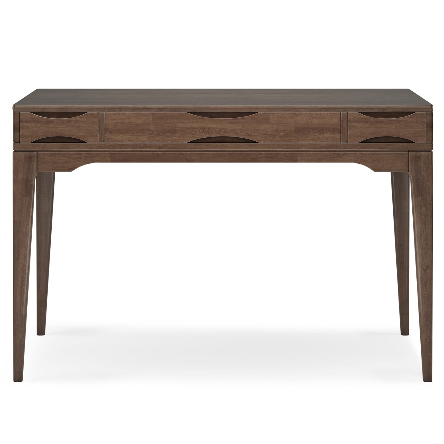 SIMPLIHOME Harper Desk and Bookcase Bundle - 48 inch Wide Solid Wood Mid Century Modern Desk with Drawers and 24 inch Wide 4-Shelf Bookcase in Walnut Brown, Home Office Furniture (Set of 2)