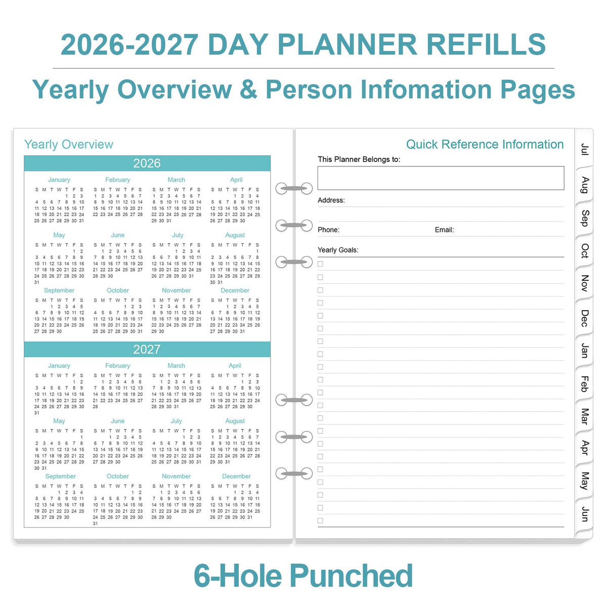 2026-2027 Planner Refills for A5 Binder - One Page Per Day Daily ＆ Monthly Planner, July 2026 - June 2027, Prioritized, To-Do List, Notes, Appointment Schedule, 6-Hole Punched, 5.8" x 8.3"