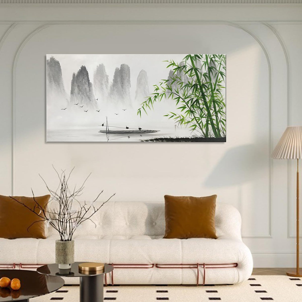 Winpeak Art Traditional Chinese Painting Black and White Landscape Canvas Wall Art Bamboo Artwork
