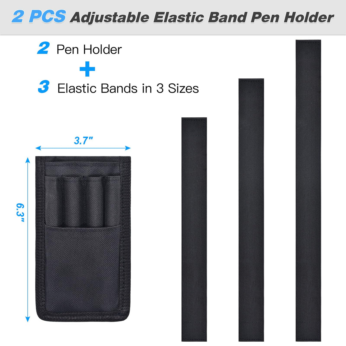 KATOLK 2 Pcs Pen Holder for Notebook, 3 Adjustable Elastic Bands with 2 Pencil Clips for Notebook, Durable Planner and Journal Pen Sleeve Case for Hard Cover Journals