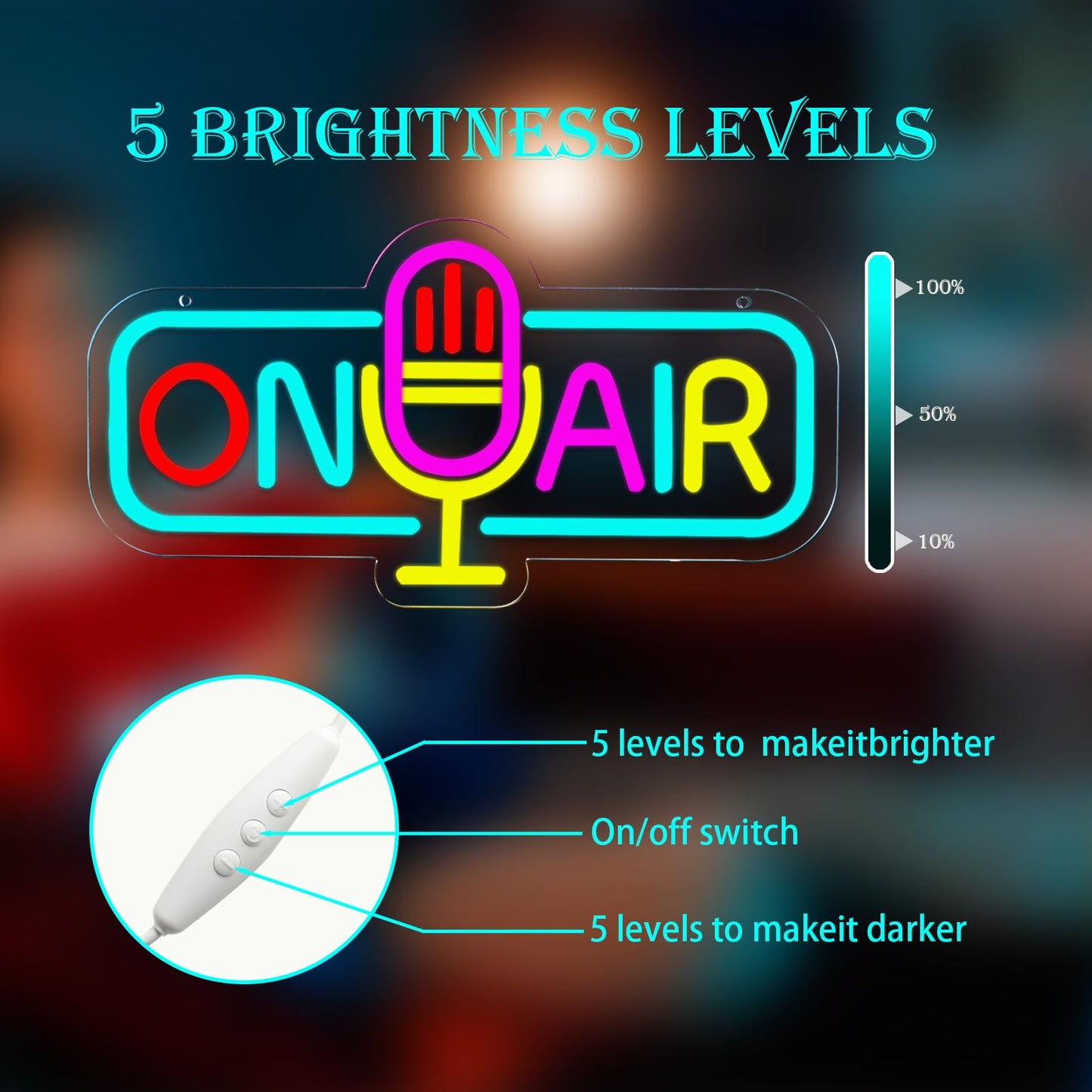 WittyRhE ON AIR Neon Light Recording Neon Signs Wall Decor for Podcast Setup,Broadcasting Room,Radio Station,Home Studio, Gift Art for Friends,Podcaster 16.14 x 8.35 IN-USB Powered-Acryli