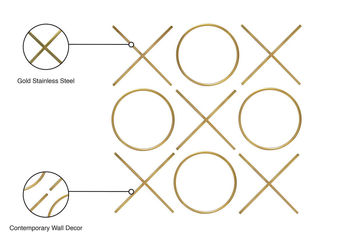 Meridian Furniture 432 XOXO Collection Modern | Contemporary Stainless Steel Wall Decor, Gold, 66.75" W x .75" D x 66.75" H