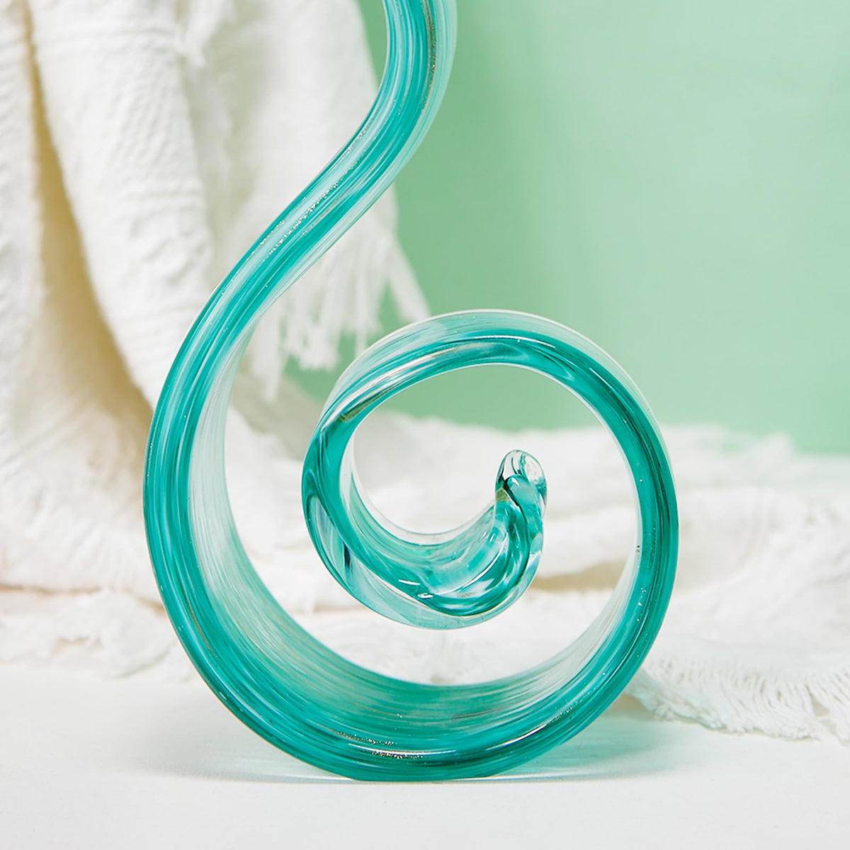 11.4" Tall Hand-Blown Glass Sculpture Murano-Style Sculpture Art Ornament Statue Figurines Home Decor Accent Piece Coastal Ocean Nautical Home Decor,Shelf,TV Stand,Tabletop Centerpieces,Wonderful Gift