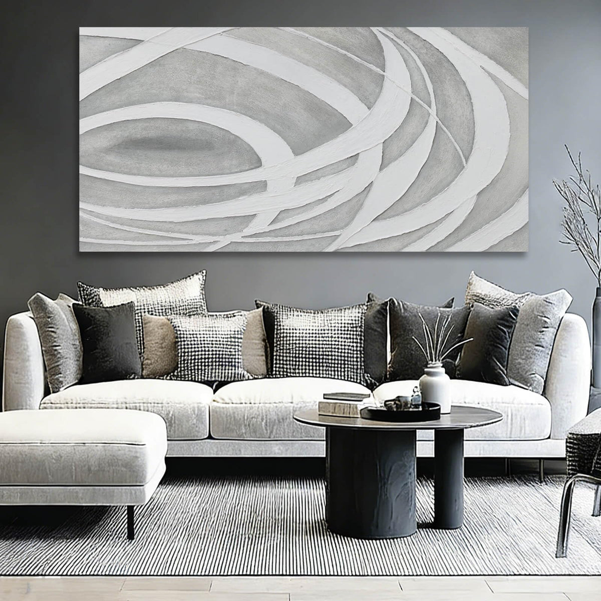 MLART99 Large Abstract Gray White Canvas Wall Art Modern Neutral Line Print Poster for Bedroom Living Room Office Aesthetic Home Decoration 29x58 Inch