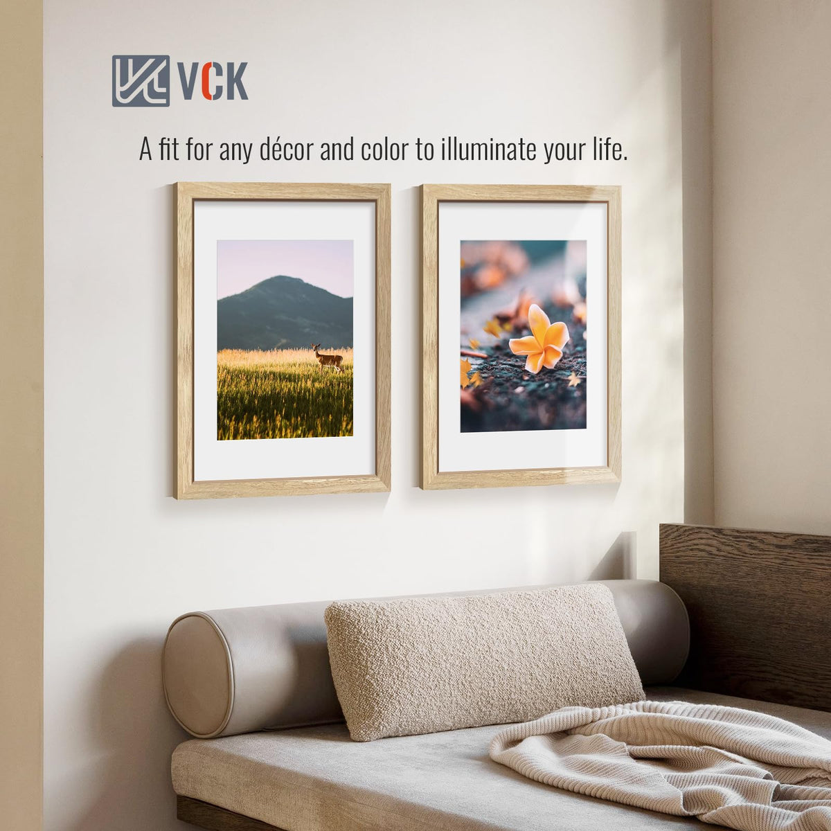 VCK 12x16 Picture Frame 5 Pack - Natural Wood Grain, High-End Wood Poster Frames with Tempered Glass, Display 8.5x11 Photo with Mat or 12x16 without Mat, Art Gallery-Quality, Wall Hanging, Natural