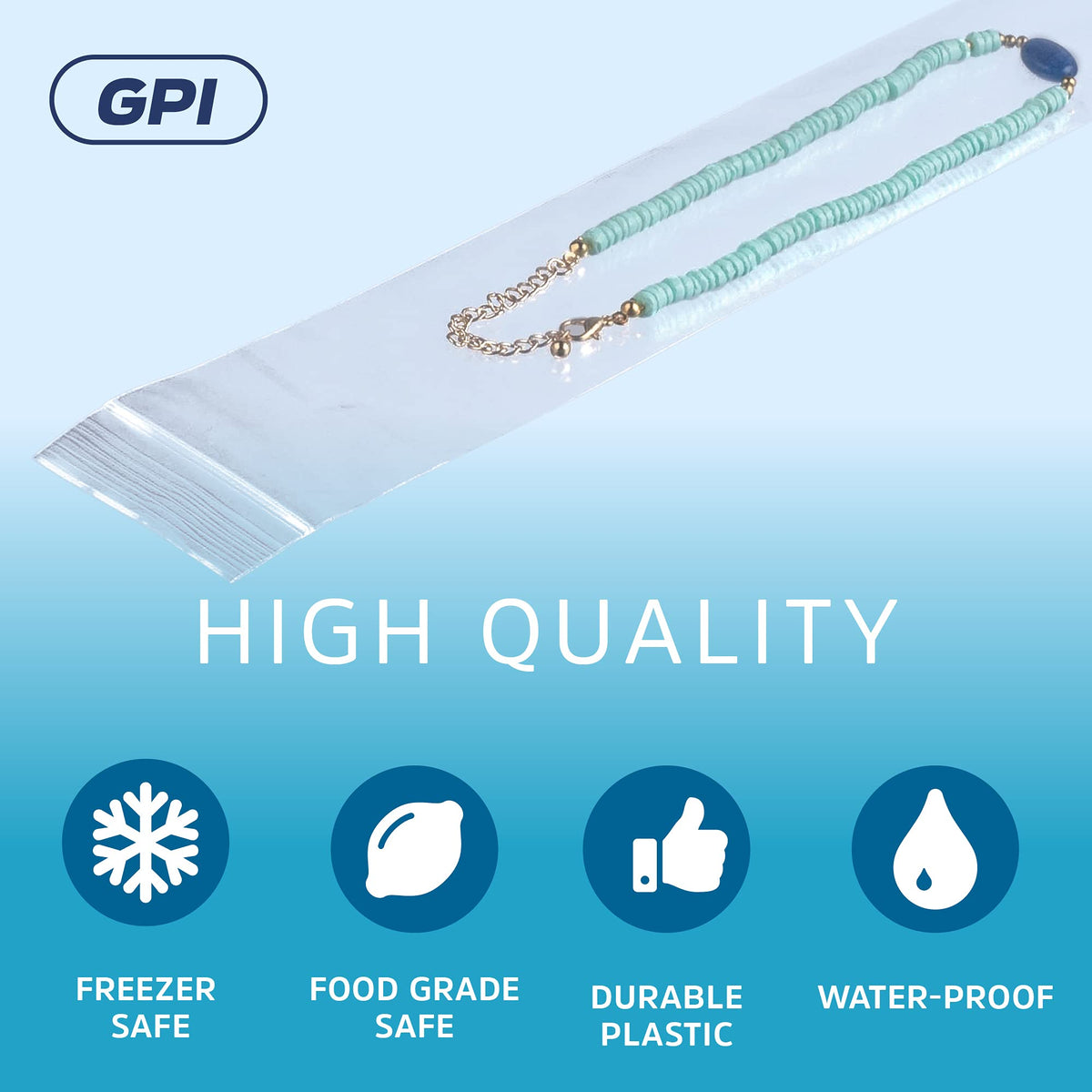 GPI - 2" x 12" Long Zip Bags, 200 Count, 2 Mil, Clear Plastic Reclosable Zipper Poly Baggies, with Resealable Zip Top Lock Seal, for Incense, Necklaces, Jewelry, Medical Supplies, Beads & Seeds