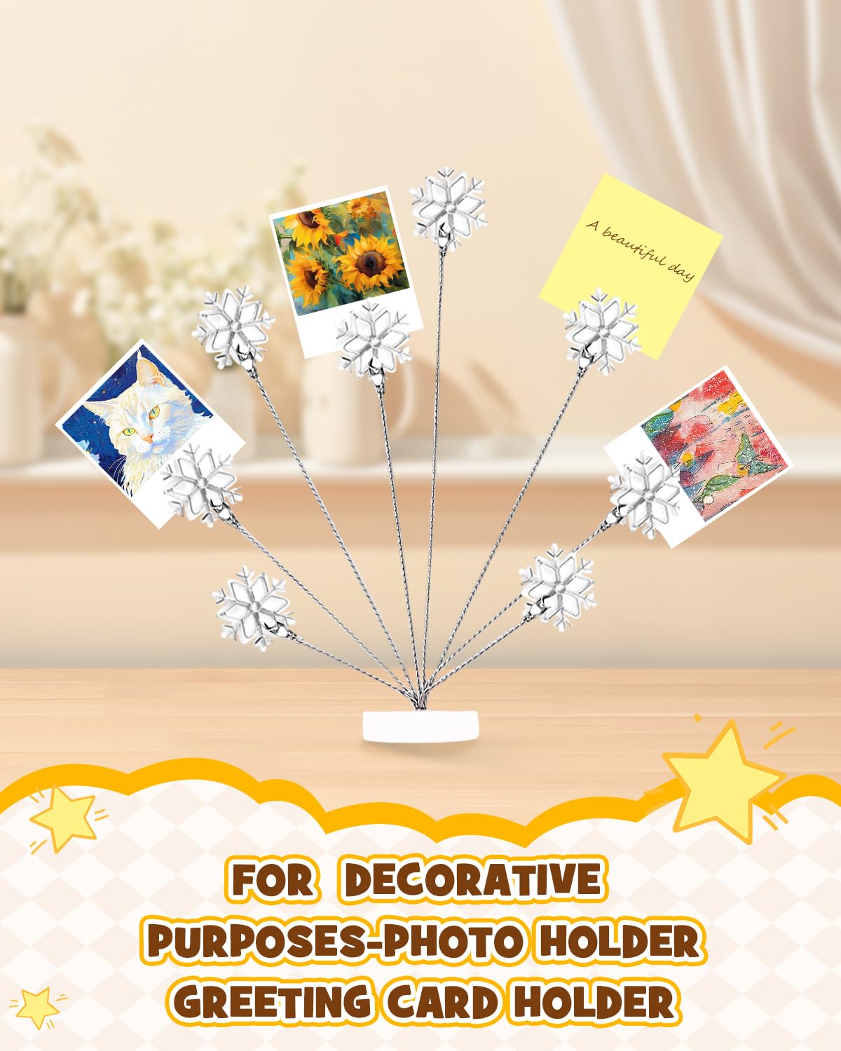 eZAKKA Photo Tree Holder Clip, 8 Branch Money Gift Card Holder with Clips, Picture Frame Stand for Wedding Photo Display, Memo Paper Note, Office Home Decor (White Snowflake)