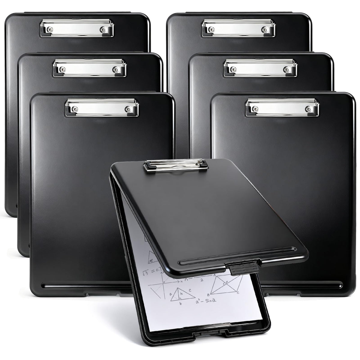 SHENLIU 7 Pcs Clipboard with Storage Bulks, 9.5 x 13.5 Inch Black Plastic Foldable Nursing Clipboard with Low Profile Clip for Home Office Utility Medical Personnel Large Capacity
