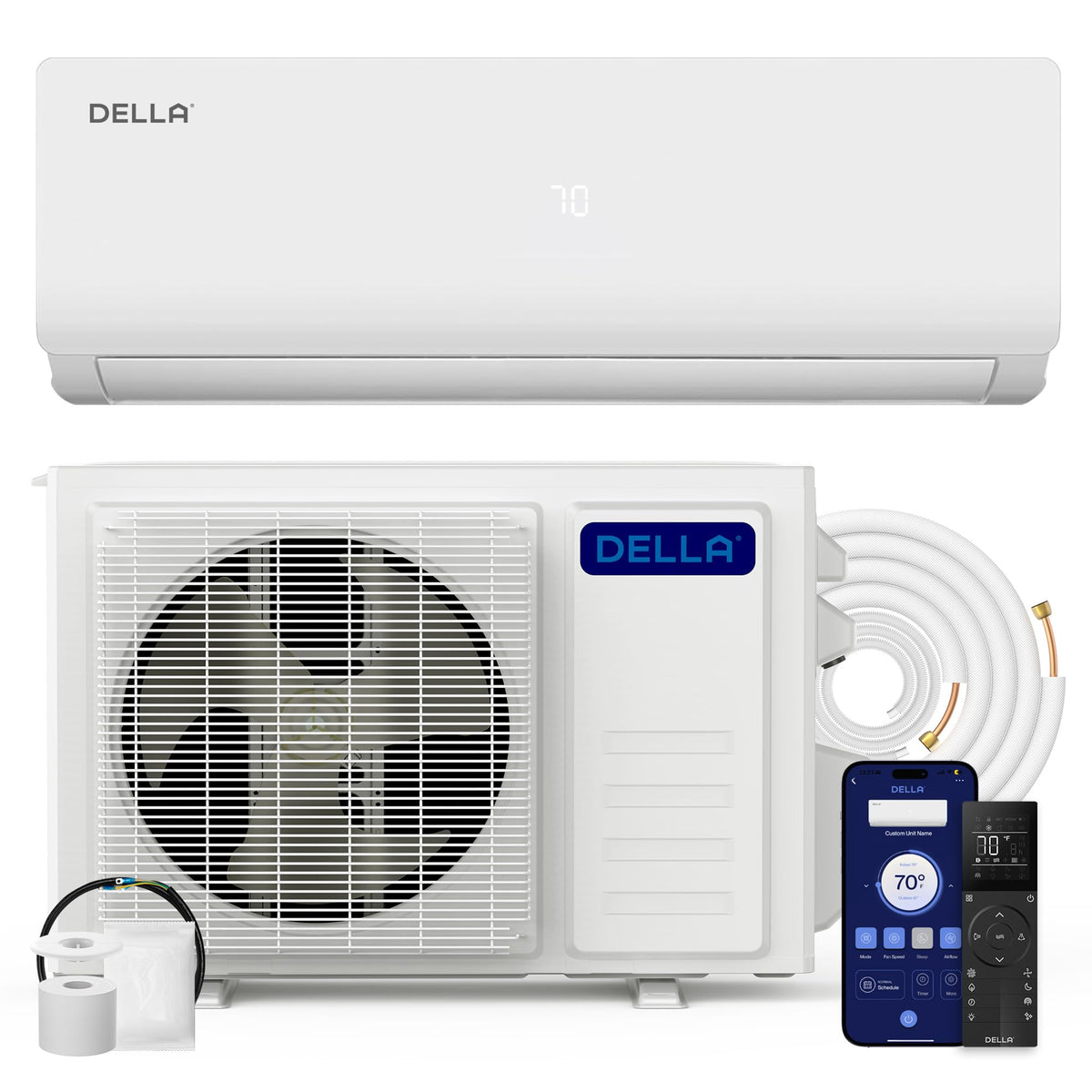 DELLA Vario Series 12000 BTU Mini Split Air Conditioner Work with Alexa with 1 Ton Pre-Charged Heat Pump Ductless Inverter System, 23 SEER2, Cools Up to 550 Sq. Ft,16.4ft Installation Kit Included