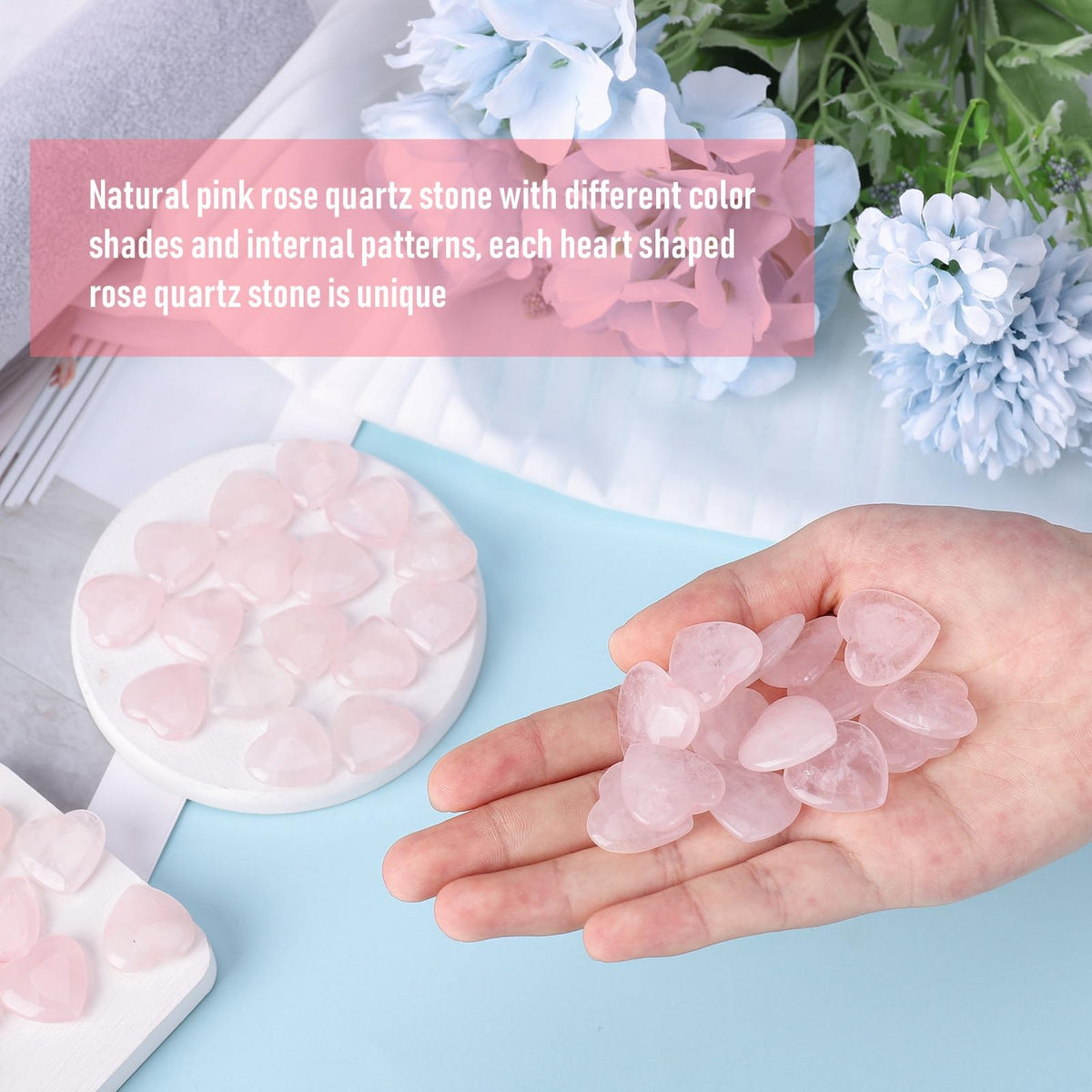 Guiqulai 60 Pcs Rose Quartz Crystals,Heart Natural Polished Crystal,0.8 Inch Mini Healing Stone,Worry Stone Bulk,Love Carved Palm Thumb Gemstone for Reiki Energy Balancing Meditation(Pink)