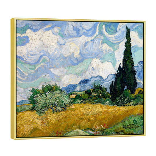 Wieco Art Framed Canvas Art Wheat Field with Cypresses by Van Gogh Impressionist Landscape oil Paintings Canvas Prints Artwork Wall Art for Living Room Home Office Decorations