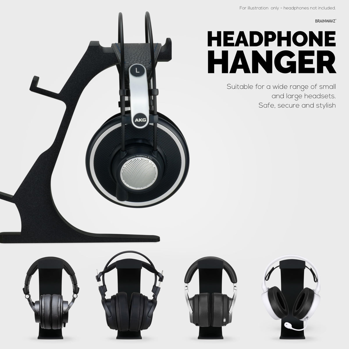 BRAINWAVZ The Gravitas - Headphone Stand & Game Controller Holder for Desk - Universal Design for All Types of Headsets & Gamepads (Black)