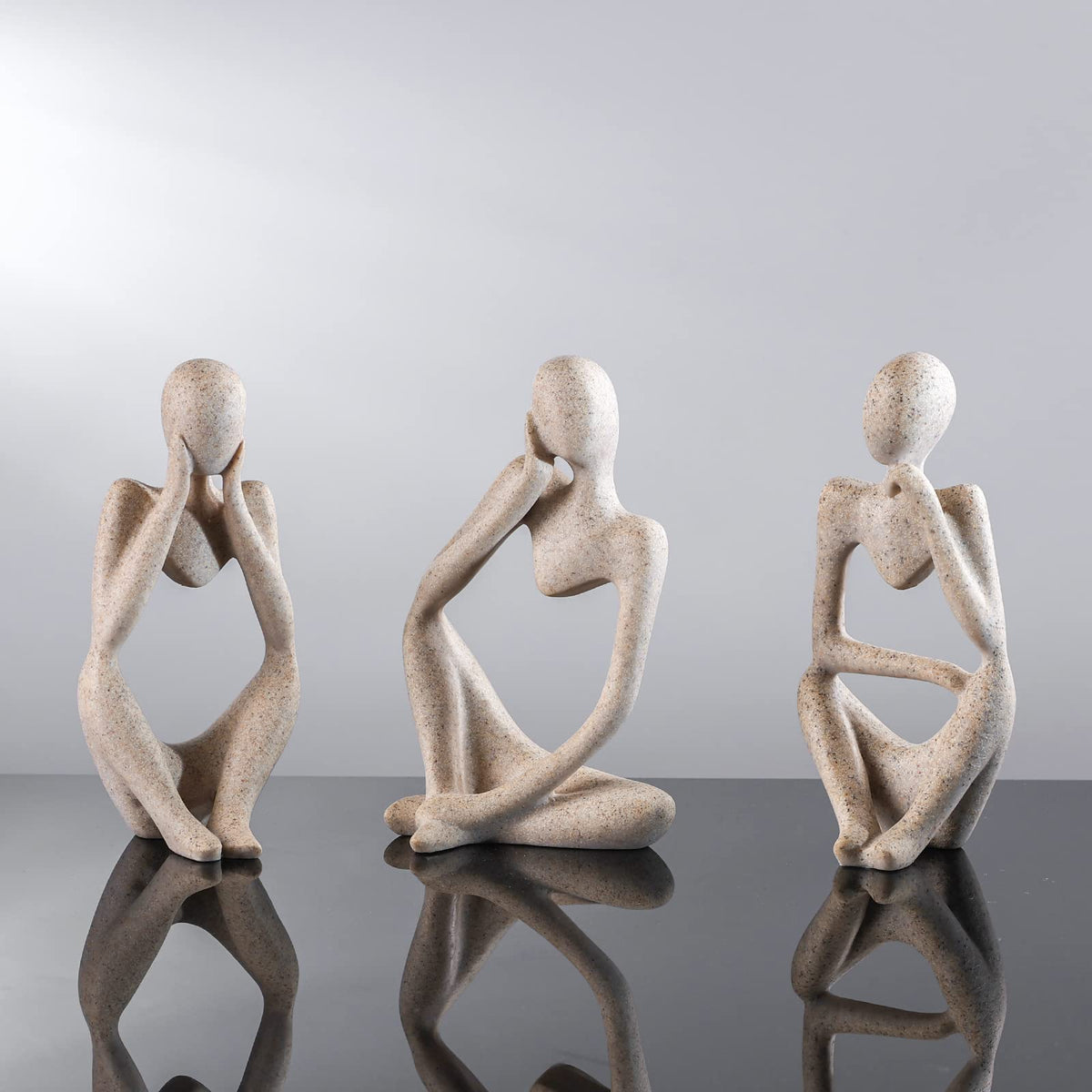 BMLCGJ Thinker Statue Gold Decor Abstract Art Sculpture, Golden Resin Collectible Figurines for Home Living Room Office Shelf Decoration,Great Gifts Ideas (Sandstone)