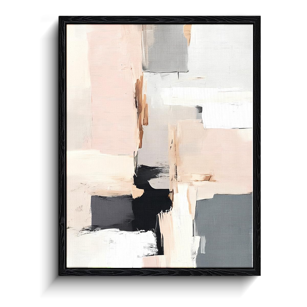 Abstract Neutral Wall Art, blush gray blocks, minimalist wall decor, matte finish framed canvas print, minimalist poster artwork, for living room office gift, 12x15 inch