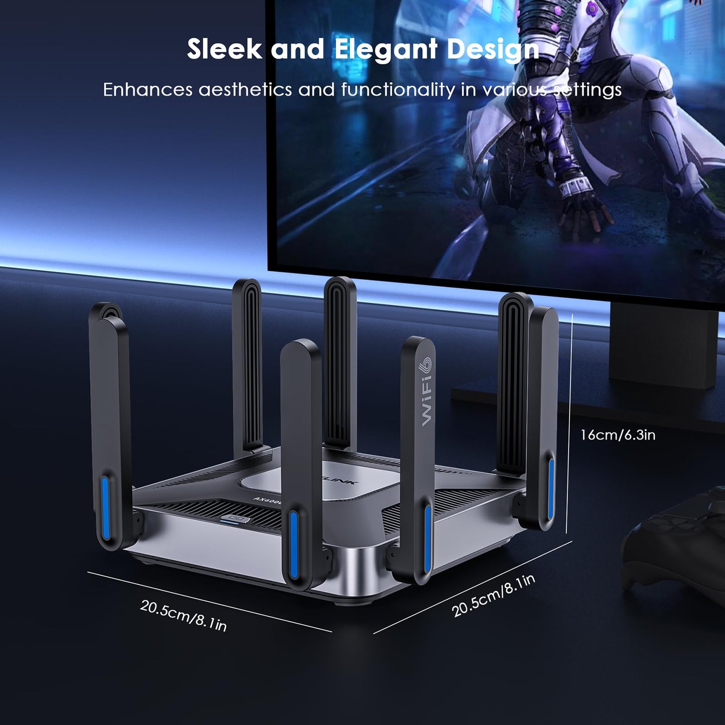 WAVLINK AX6000 WiFi 6 Router Dual Band, 2.5 Gbps WAN/LAN Port, Covers up to 2,150 Sq. ft and 256 Devices, 8x5dBi Antennas, AI QoE, WPA3 & VPN Security for Home/Office, MU-MIMO, Beamforming