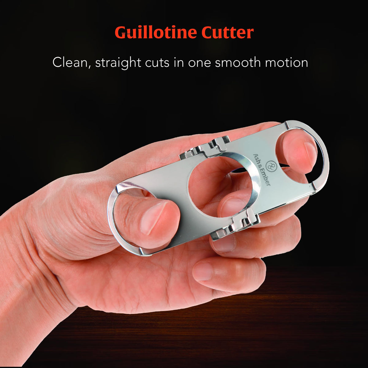 Guillotine Cigar Cutter – Premium Guillotine Cigar Cutter with Stainless Steel Finish, Dual-Ring Ergonomic Grip, Compact Travel-Friendly Design, PU Leather Pouch, Gift-Ready Box – Ash & Ember