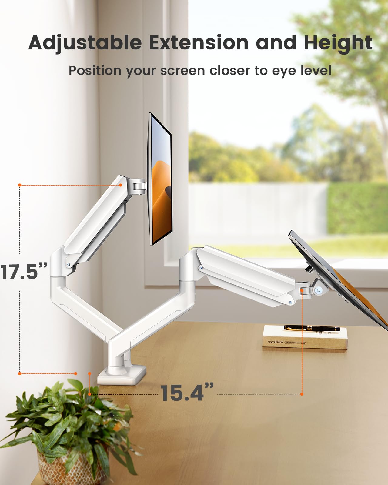 ErGear Dual Monitor Stand up to 32 inches Screen, Load-Bearing Max 22 lbs Each Arm, Adjustable Dual Monitor Mount, Sturdy Steel vesa Monitor Mount with Stable VESA 75x75 100x100mm-White