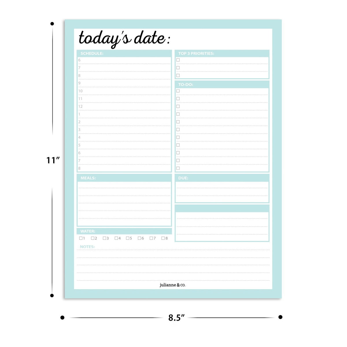 JULIANNE & CO Daily To-Do Undated Tear-Away Planner Notepads - Premium Personal Organizer for Home, Office, Work, School - 50 Pages for Daily Tasks, Notes, Water Intake and Meal Prep (8.5 x 11)