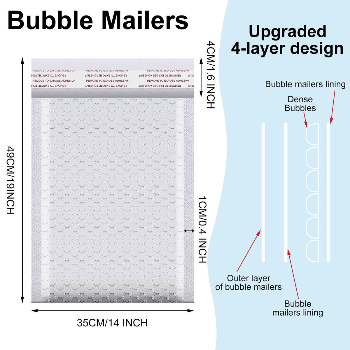 Henoyso 30 Pcs Extra Large Bubble Mailers 14 x 19 Inches Resealable Padded Envelopes Waterproof Shipping Bags Poly Padded Mailers Bulk for Mailing Packaging Small Business(White)
