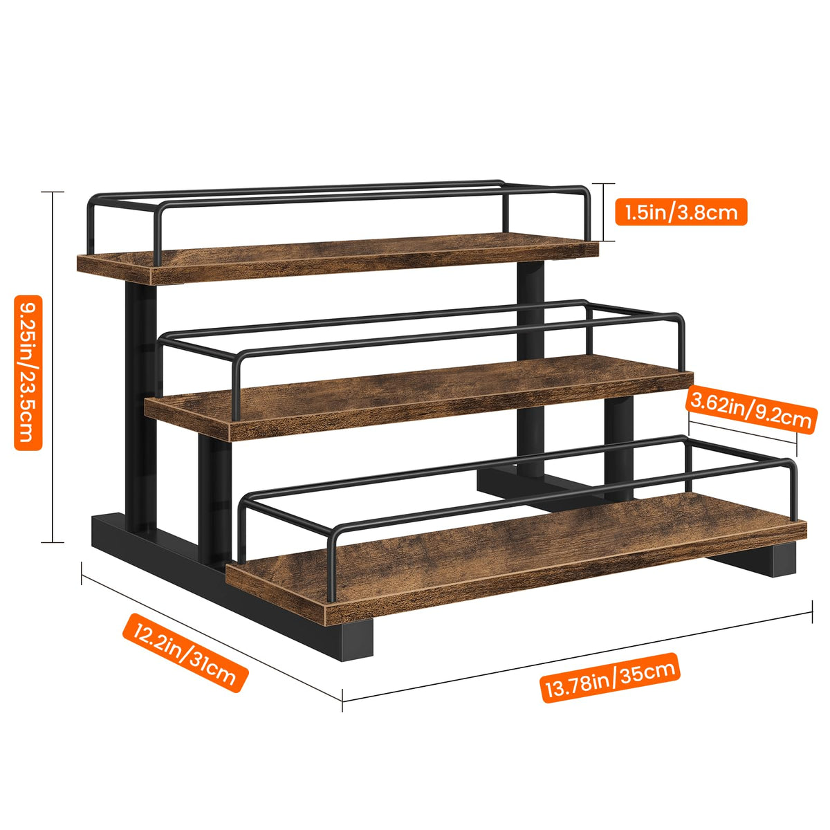 Homode Liquor Bottle Display Shelf, Coffee Syrup Rack Organizer, 3 Tier Wine Rack Countertop, Home Retro Bar Shelf Stand Holder for Liquor Whiskey Spirits, Mini Bar, Liquor Cabinet, Rustic Brown