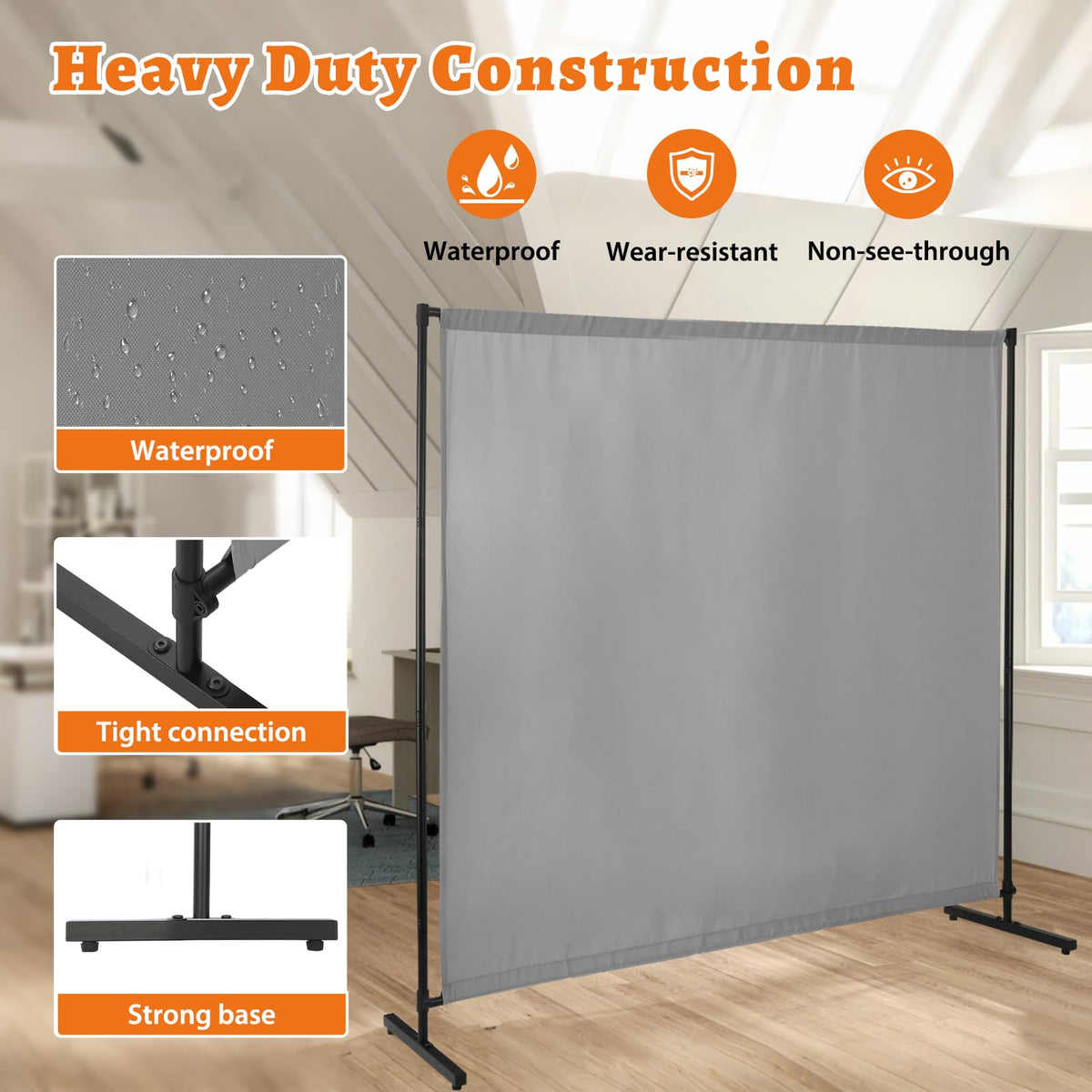 Room Divider Single Panel, 71''W x 71''H Height Adjustable Large Room Divider Panel for Office, Fabric Portable Privacy Screen Wall Divider for Room Separation, Freestanding Partition Separators
