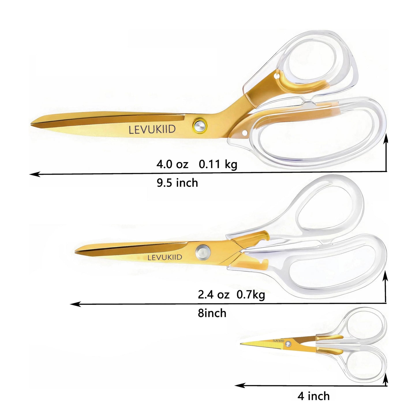 All Purpose Scissors, Scissors For Office,Clear Gold Ergonomic Handle, Titanium Coated Blades, Modern Design for Office, Craft & Home Use – 3-Pack Durable All Purpose Desk Scissors/Gold