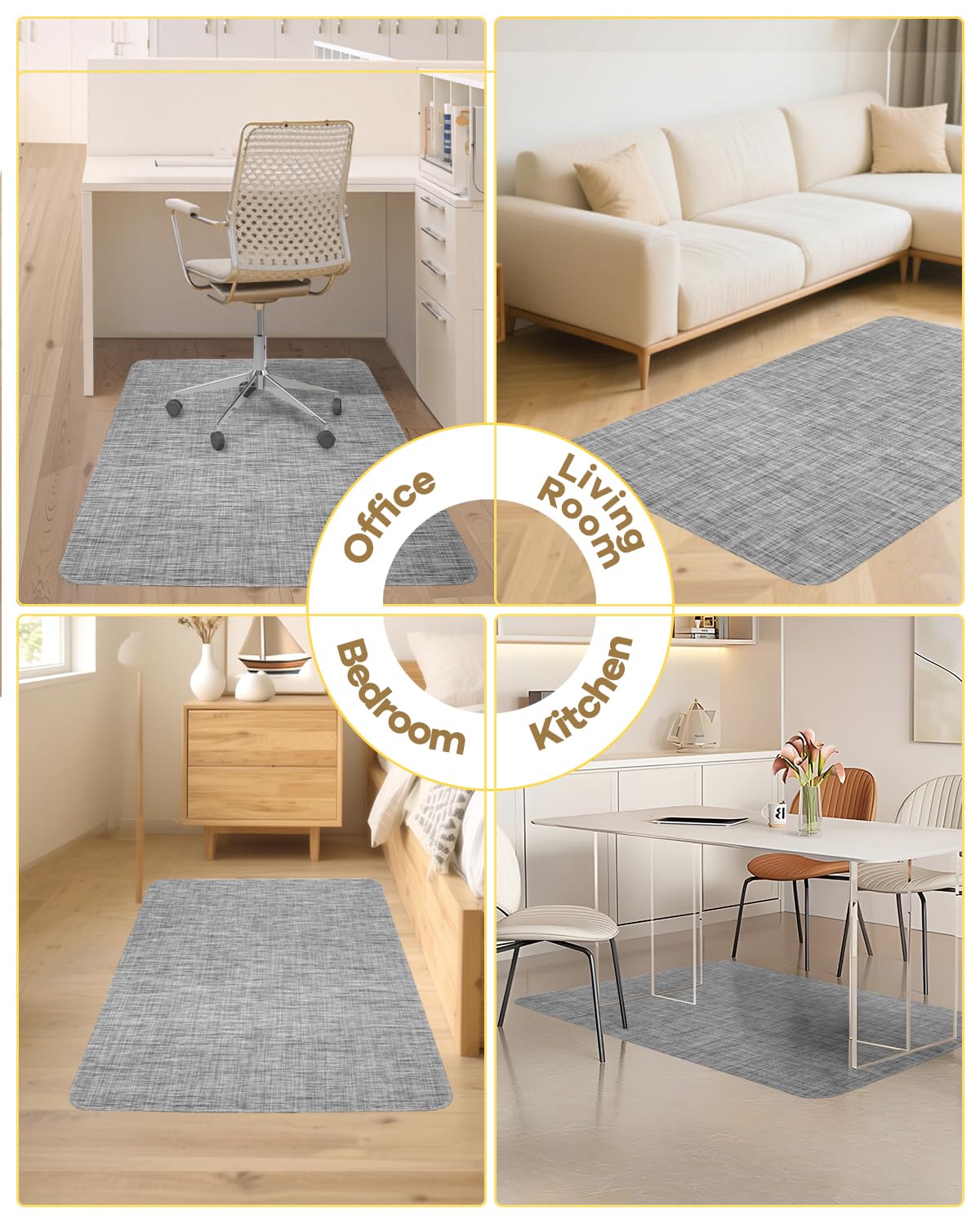 BesWin Office Chair Mat for Hard Floors, 36" x 48" Desk Computer Chair Mat for Wood/Tile Floors, Heavy Duty Non-Slip PVC Hard Floor Protector Mat Desk Rug for Office Home, Grey
