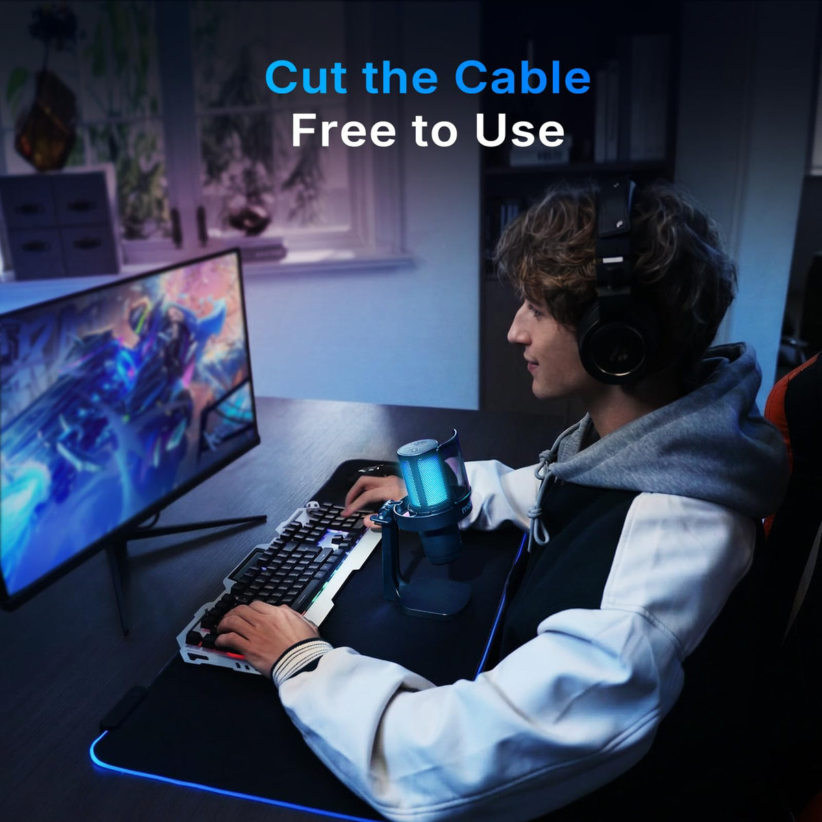 MAONO DGM20W Wireless Microphone for PC, Condenser USB Mic for Gaming Streaming with Noise Cancellation & Quick Mute,Gain Control,RGB,Software, Computer Desktop Mic for PS5 Twitch Discord