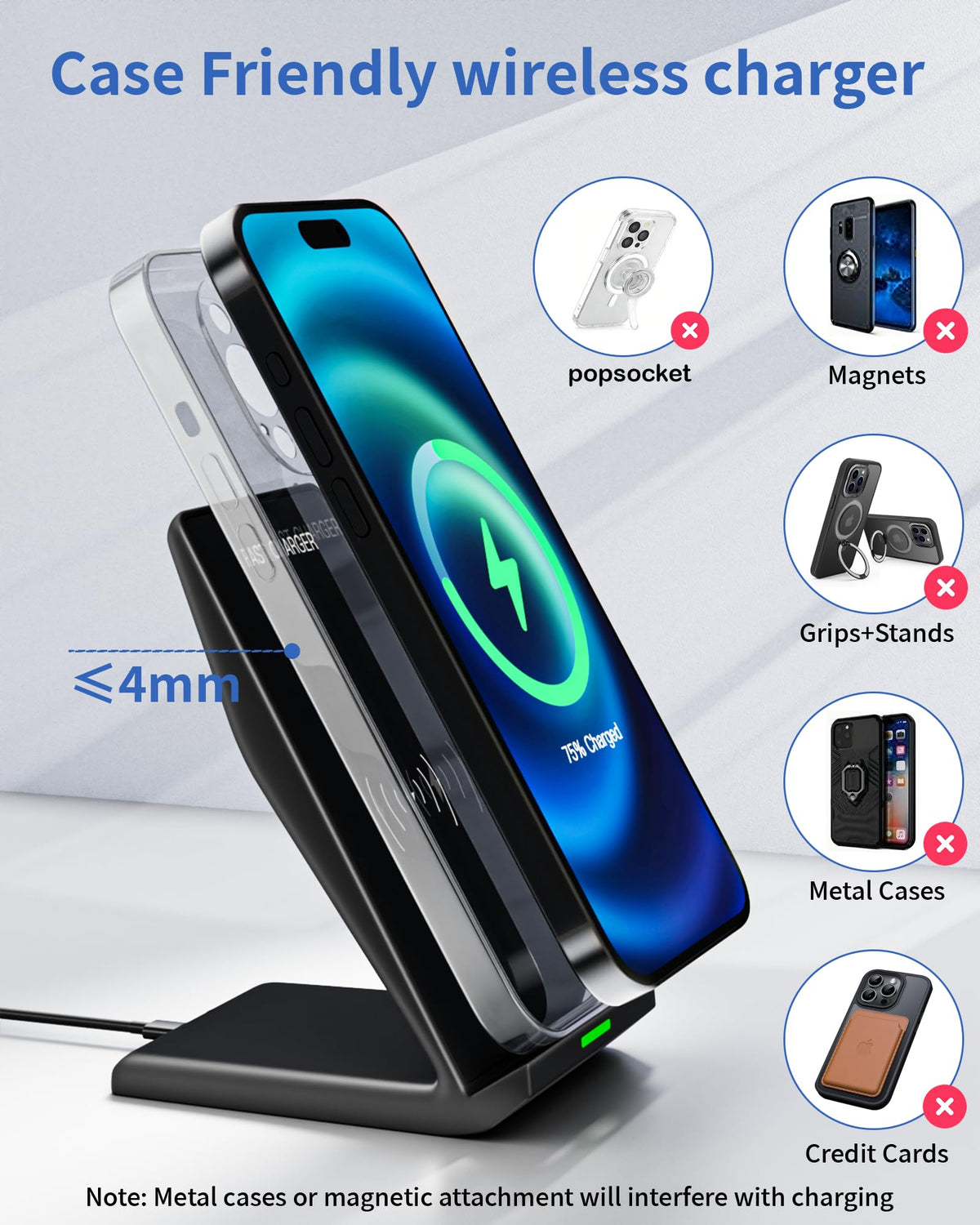 Fast Wireless Charger for Samsung, 15W Wireless Charging Stand Desk Phone Charger Stand with PD 20W USB C Plug Adapter for Samsung Galaxy S24 Ultra S24+ S23 S22 S21 S20, Pixel 8 7 Pro, iPhone 17 16 15