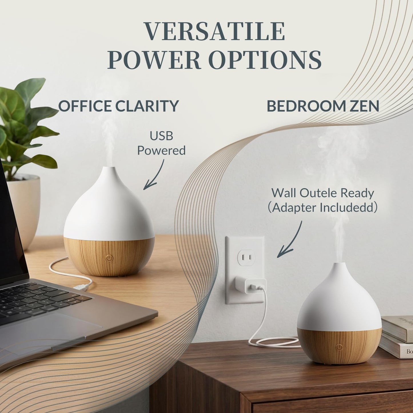 Cegsin Essential Oil Diffuser with Adapter, 100ml Small Aromatherapy Scent Machine for Home & Office Desk, 7 Color LED Cool Mist Humidifier, Auto Shut-Off, Classic Teardrop White