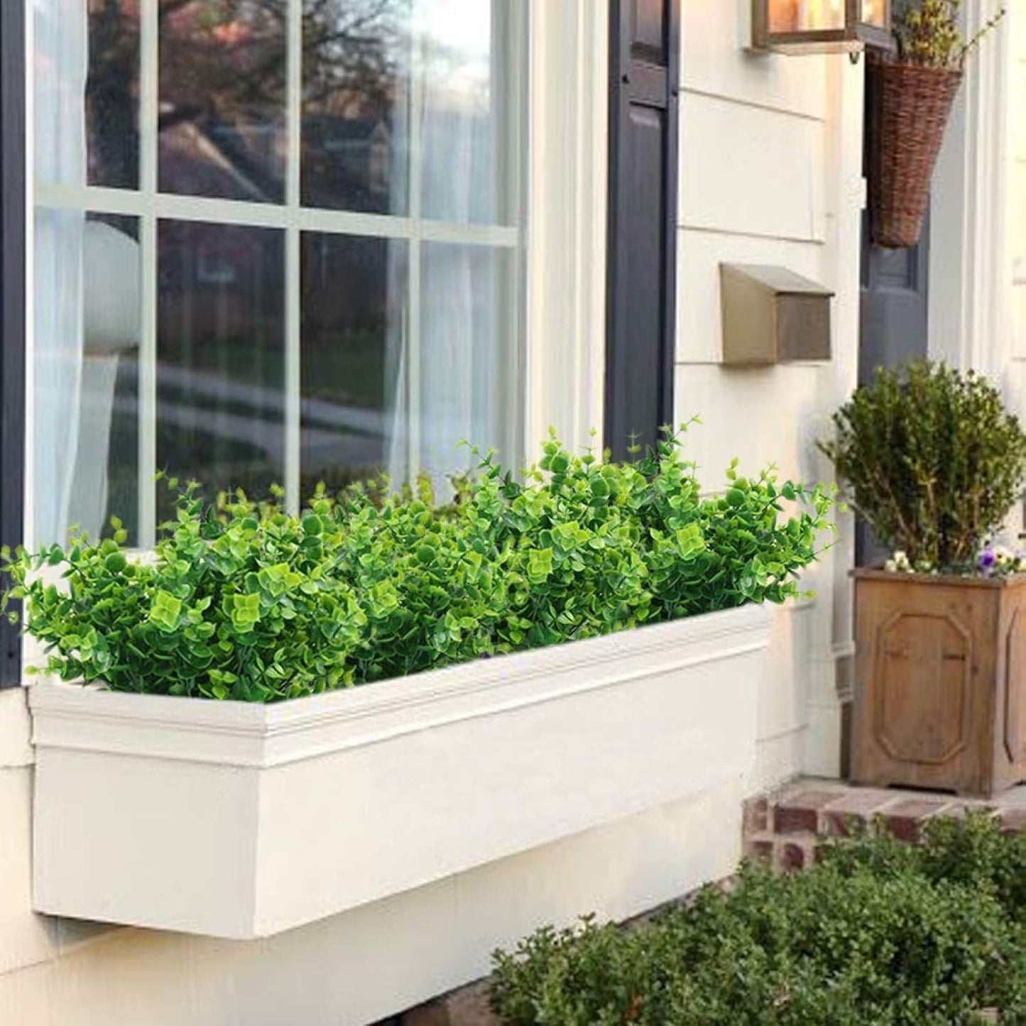 Besteek 9 Bundles Fake Plants Artificial Boxwood Greenery 63 Stems Fade Resistant Faux Plastic Plants for Garden Farmhouse Porch Patio Window Box Wedding Office Home Indoor Outdoor Decor