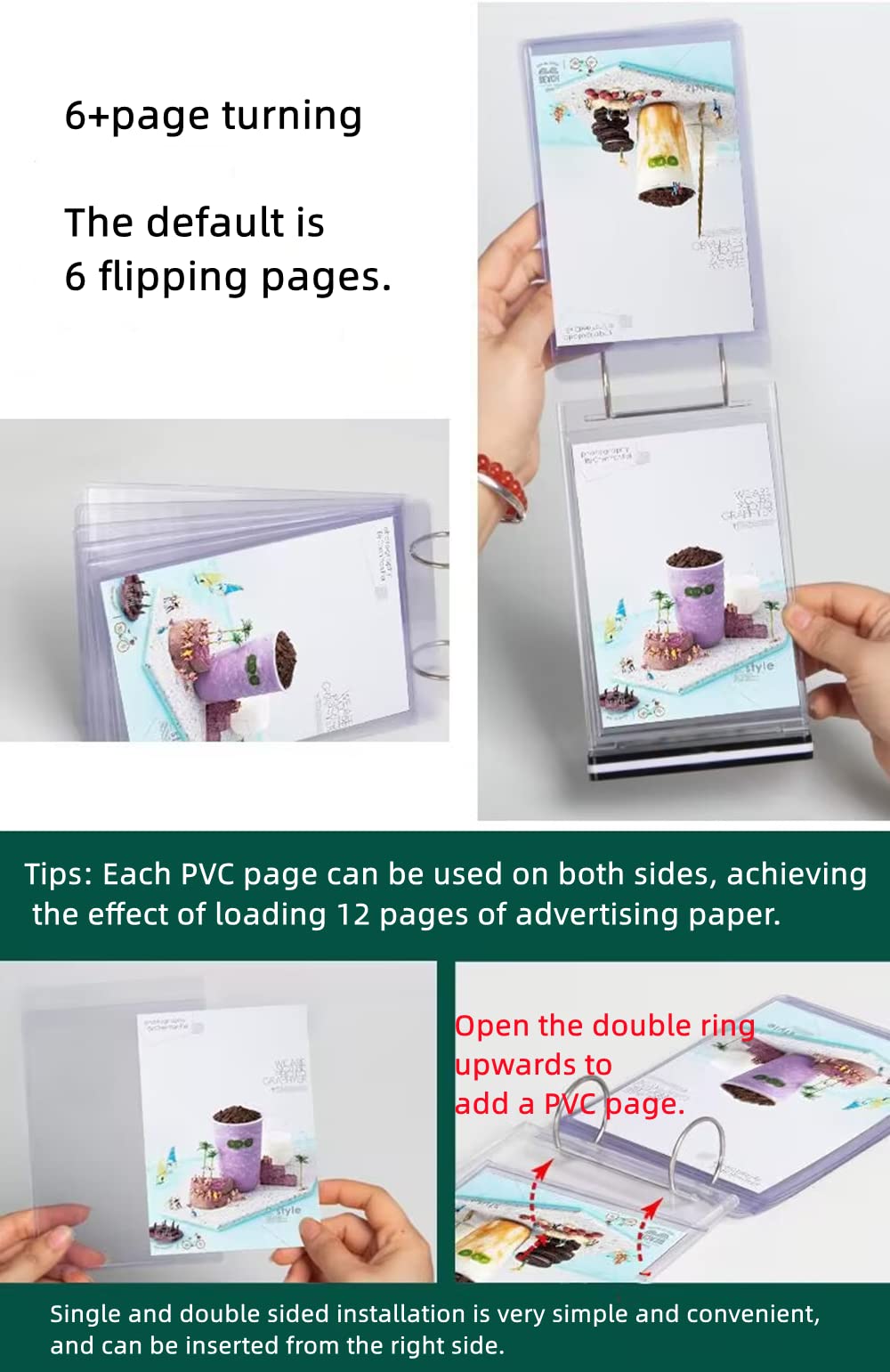 Rikyo Acrylic Sign Holder,Table Card Multi-Page Flip Display 6 Pages-12 Sides,T Shape Double-Sided Desktop Display Holder for Restaurants,Wedding,Photo Frames,Store,Promotions (Vertical-10x20cm)