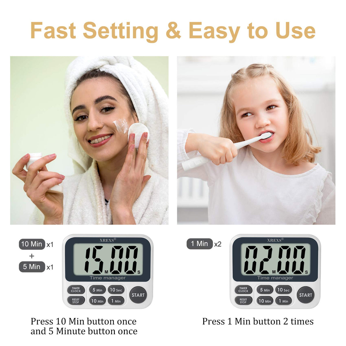 XREXS Digital Kitchen Timer, Magnetic Countdown Up Cooking Timer with Large LCD Display, Adjustable Volume, Loud Alarm & Strong Magnet for Teachers (Batteries Included)