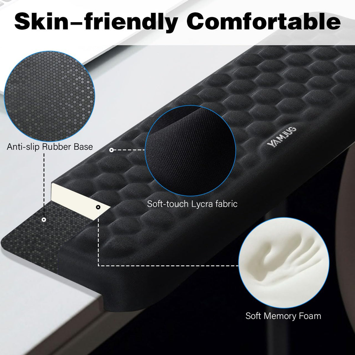 YAMJUG L-Shaped Desk Edge Cushion, 2-Piece Elbow Pad for Desk with Ergonomic Memory Foam Support,Non-Slip Arm Rest Pad, Wrist Rest for Computer Keyboard Office Home Black