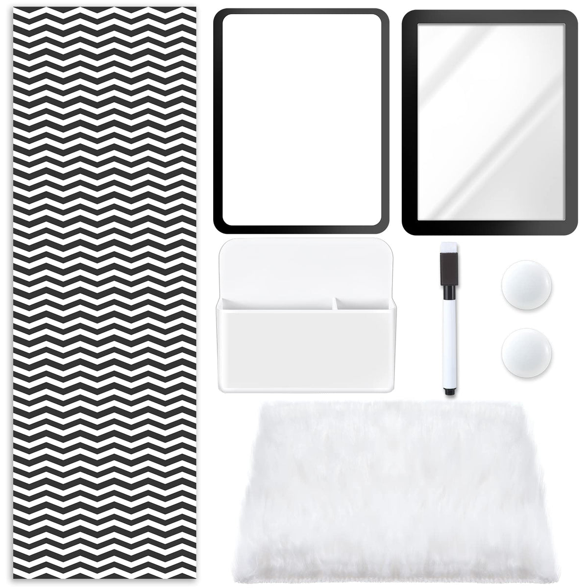 8 Pcs Locker Accessories Kit Back to School Essentials Include Magnetic Locker Wallpaper Mirror Carpet Storage Case Whiteboard with Dry Erase Marker Organizer Supplies for Girls Students School Office