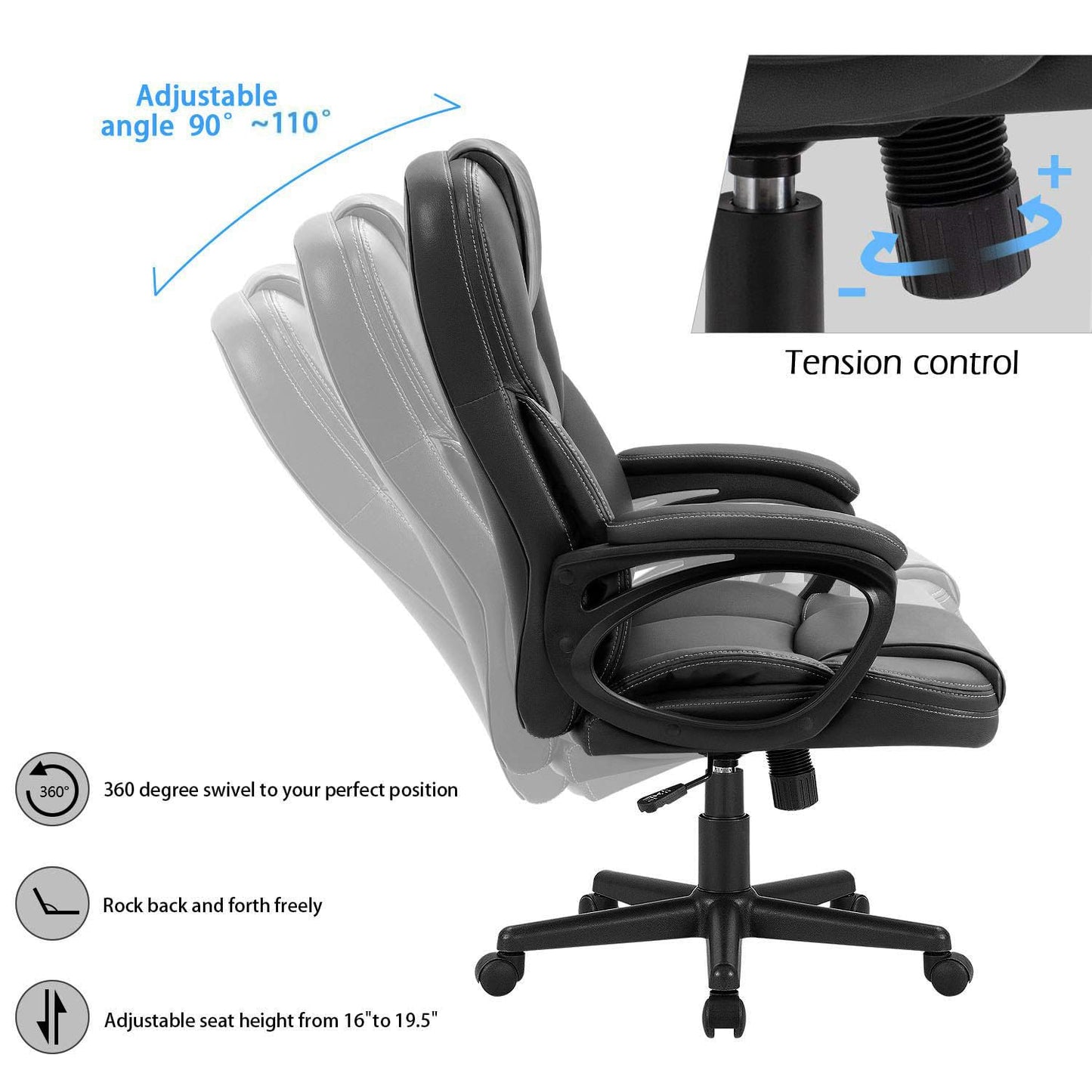 Furmax Office Executive Chair High Back Adjustable Managerial Home Desk Chair, Swivel Computer PU Leather Chair with Lumbar Support