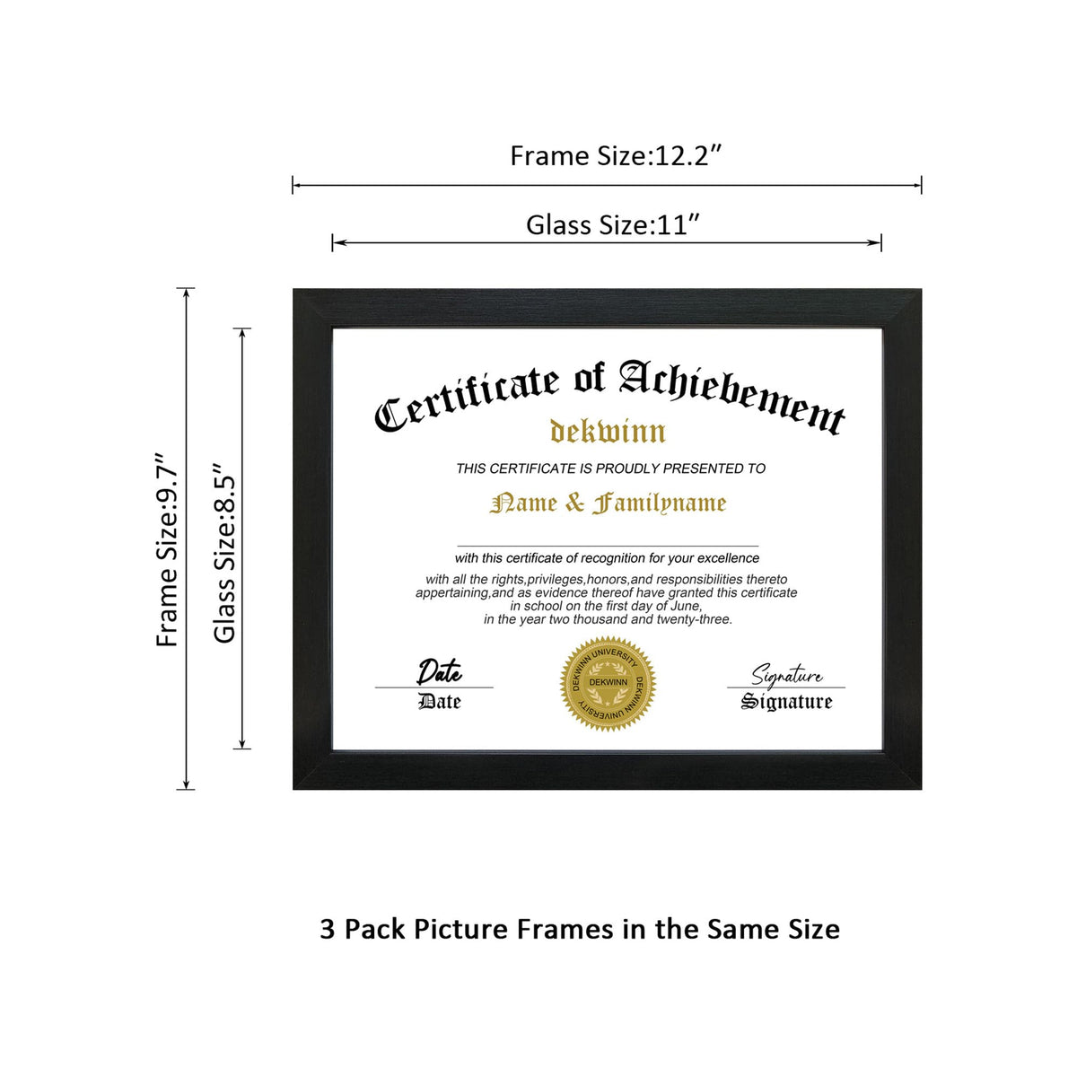 DEKWINN 8.5x11 Diploma Frame Certificate Document Frame Set of 3 with High Definition Glass,Picture Frame for Wall and Tabletop Display in Black