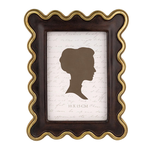 AELS 4x6 Inch Vintage Scalloped Picture Frame, Mid Century Modern Antique Photo Frames with Glass Front, Photo Display, Tabletop Wall Hanging, Gift Ideas, Dark Walnut