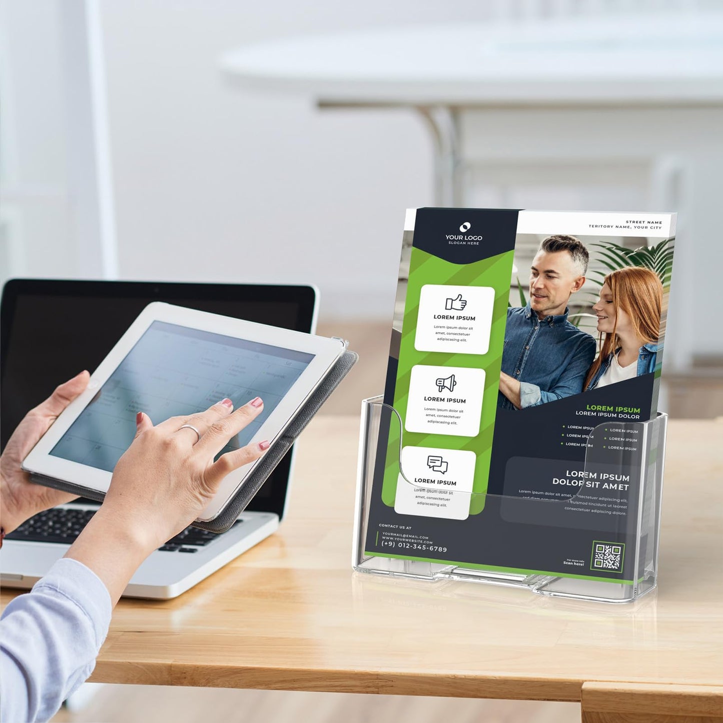 MaxGear Acrylic Brochure Holder 6 x 8 inch, Display Stand Plastic Clear Flyer Holders for 5.5 x 8.5 inch, 5 x 7 inch Menu, Literature, Trifold Pamphlet, Magazine, Countertop or Wall Mount, 2 Pack