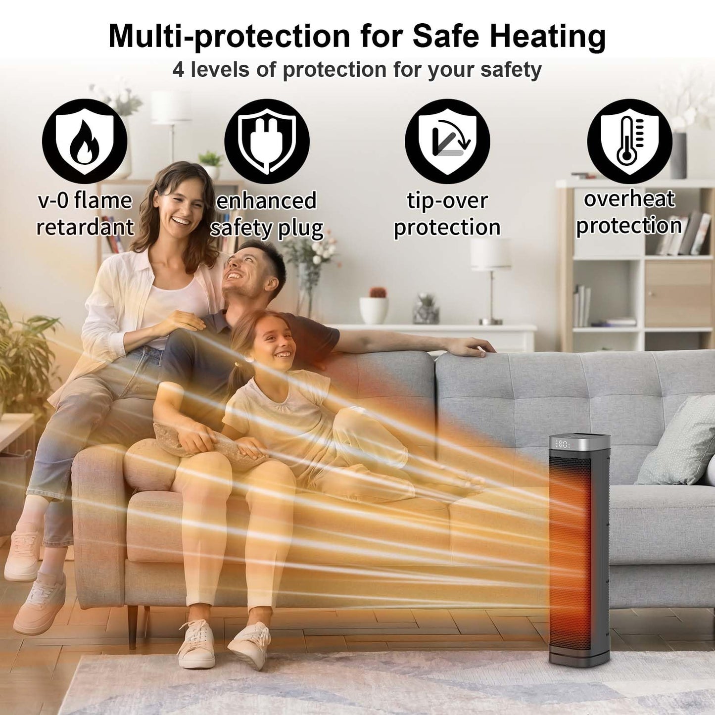 Portable Space Heater, 1500W Ceramic Heating Fan with Thermostat, Remote Control, 3 Heating Modes, 70° Oscillation, Ideal for Office, Home, and Bedroom Use