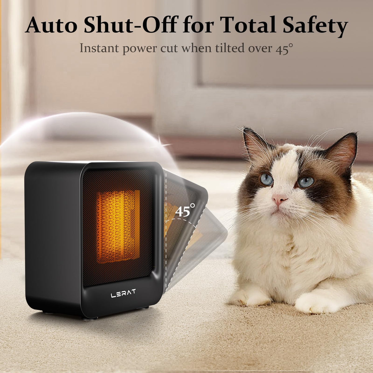 Lerat Space Heater, Portable Mini Heater for Indoor Use, 500W Fast Heating Small Desk Heater with Overheating & Tip-Over Protection, Lightweight Electric Heaters for Office, Home, Camping (Black)