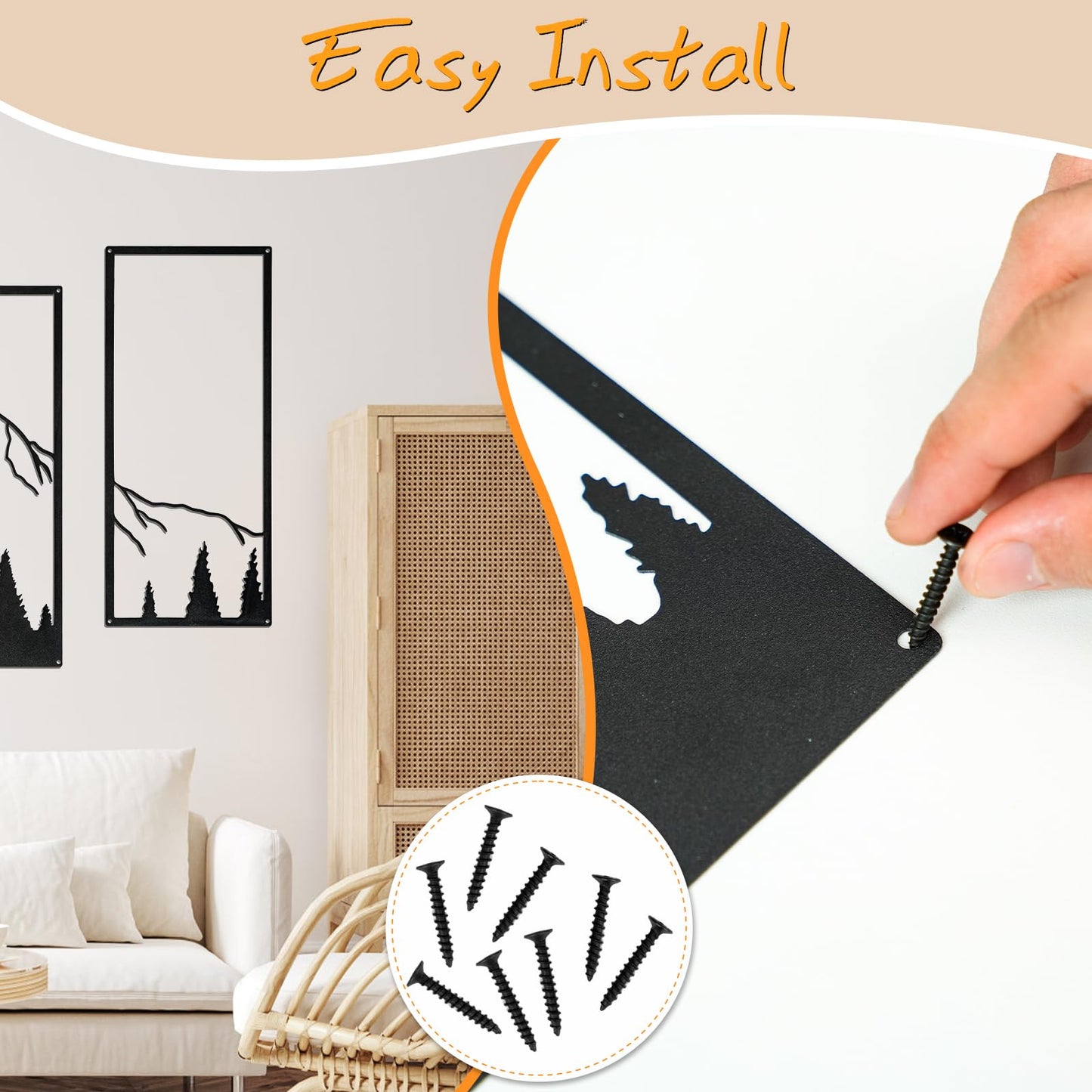 SEISSO 4 Pcs Metal Mountain Wall Art Black Mountain and Forest Wall Decor Line Drawing Metal Wall Sculptures Minimalist Rustic Nature Wall Art Decor for Living Room Office Bedroom Home 17 x 7.5 In