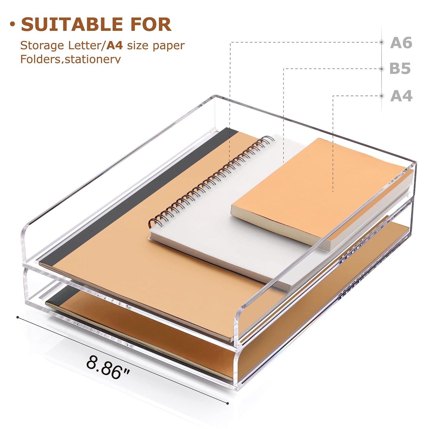 SANRUI 2 Tier Acrylic Stackable Paper Letter Tray, Vertical A4 File Desk Organizer and Accessories Sorter Tray, Clear Workspace Office Supplies Organizers, 12inx9.25inx3.42in